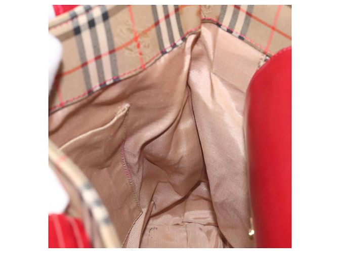 Borsa tote in tela Burberry Nova Check rossa beige oro Auth 126393 - vista 18