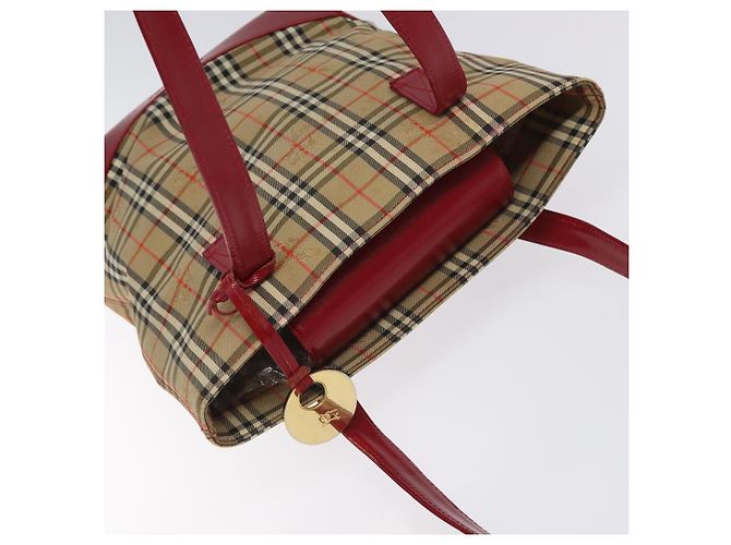 Borsa tote in tela Burberry Nova Check rossa beige oro Auth 126393 - vista 6