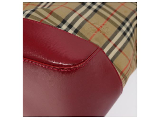 Borsa tote in tela Burberry Nova Check rossa beige oro Auth 126393 - vista 9