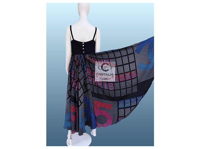 Chanel Vestido Maxi de Seda con Logo CC 40 FR 13K$ Multicolor - vista 13