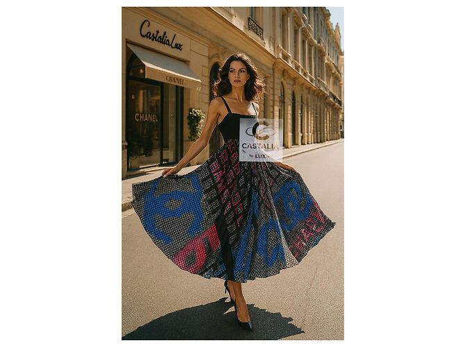 Chanel Vestido Maxi de Seda con Logo CC 40 FR 13K$ Multicolor - vista 3