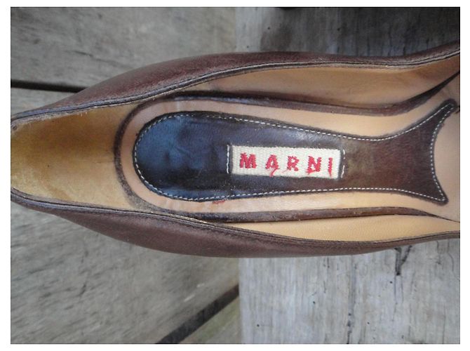 Décolleté Marni in pelle marrone scuro verde scuro - vista 6