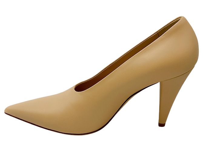 Zapatos de tacón de cuero beige con punta afilada Max Mara - vista 3