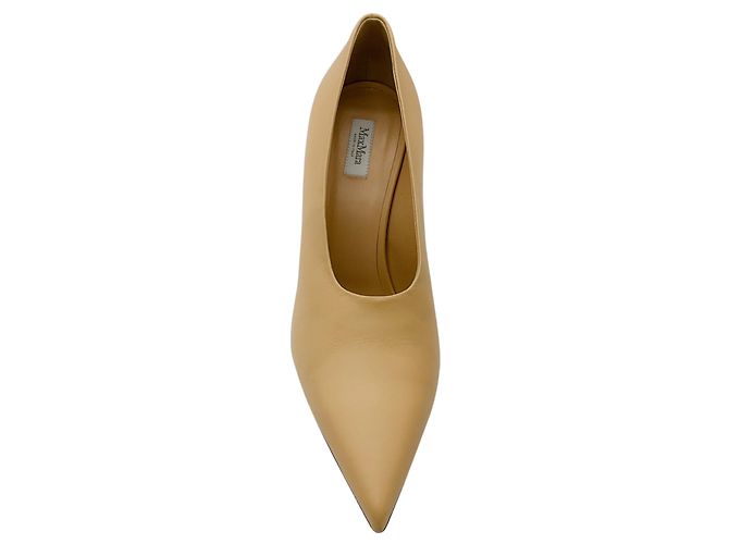 Zapatos de tacón de cuero beige con punta afilada Max Mara - vista 4