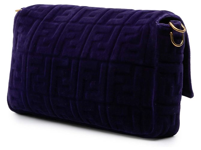 Borsa Satchel Baguette Fendi in velluto viola goffrata Zucca Large - vista 2