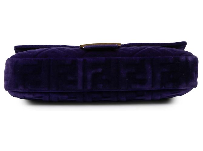 Borsa Satchel Baguette Fendi in velluto viola goffrata Zucca Large - vista 3
