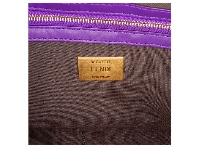 Borsa Satchel Baguette Fendi in velluto viola goffrata Zucca Large - vista 5