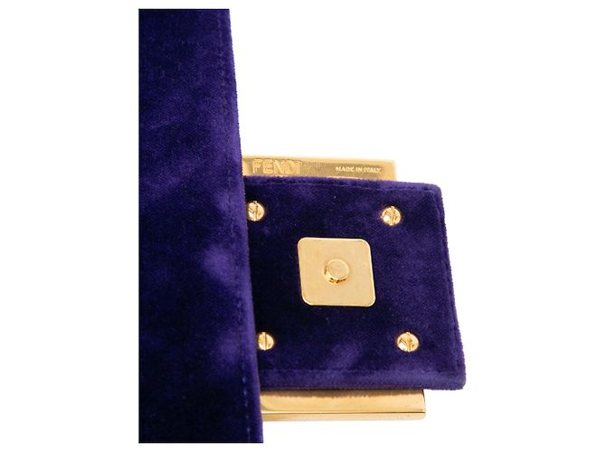 Borsa Satchel Baguette Fendi in velluto viola goffrata Zucca Large - vista 9