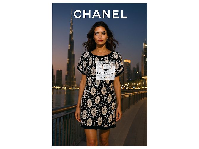 Chanel Vestido Camelia Logo CC Monocromático 34 FR - vista 3