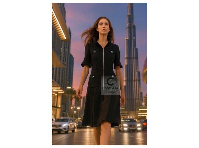 Chanel Futuristisches schwarzes schimmerndes Tweed-Jackenkleid 36 FR - Ansicht 10