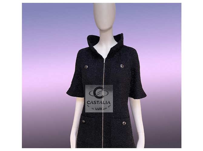 Chanel Futuristisches schwarzes schimmerndes Tweed-Jackenkleid 36 FR - Ansicht 13