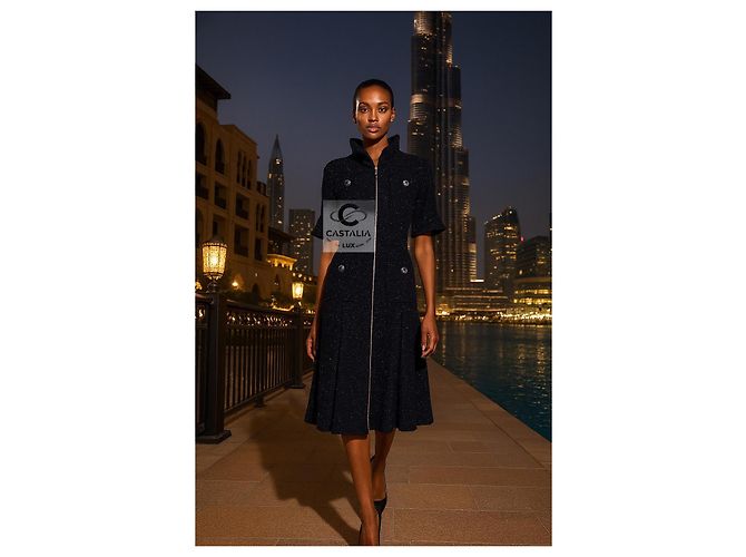 Chanel Futuristisches schwarzes schimmerndes Tweed-Jackenkleid 36 FR - Ansicht 4