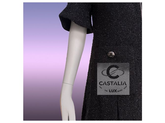 Chanel Futuristisches schwarzes schimmerndes Tweed-Jackenkleid 36 FR - Ansicht 7