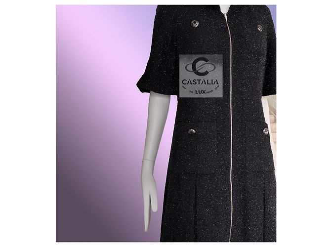 Chanel Futuristisches schwarzes schimmerndes Tweed-Jackenkleid 36 FR - Ansicht 8