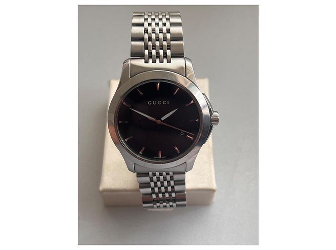 Relógio Gucci 126 de aço com mostrador preto Prata - vista 2