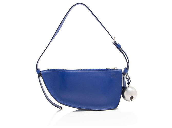 Borsa a spalla mini in pelle Burberry Shield Blu - vista 3
