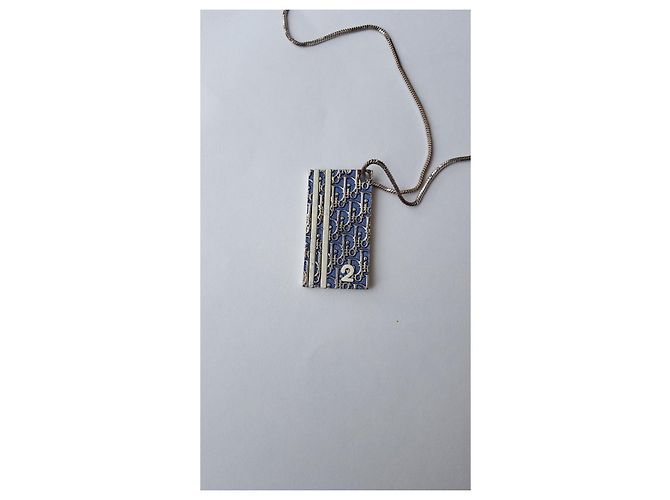 Collana Dior Pendente Rettangolare Blu e Argento - vista 2