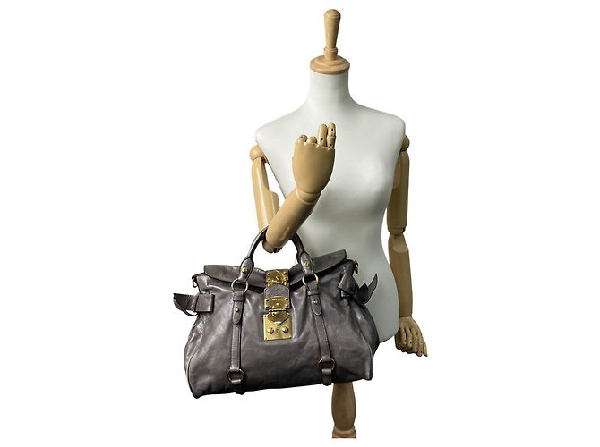 Bolsa de couro cinza Miu Miu - vista 5
