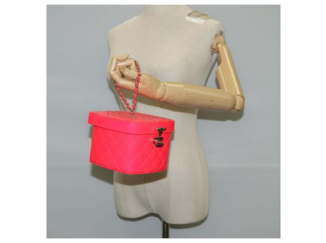 Vanity CHANEL Pochette Matelassé Smalto Rosa Oro CC Auth 123518M D'oro - vista 24