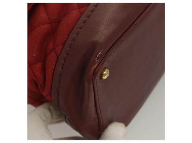 CHANEL Borsa a Spalla Matelassé Catena Pelle Caviar Rossa CC Auth 127257 Rosso - vista 12