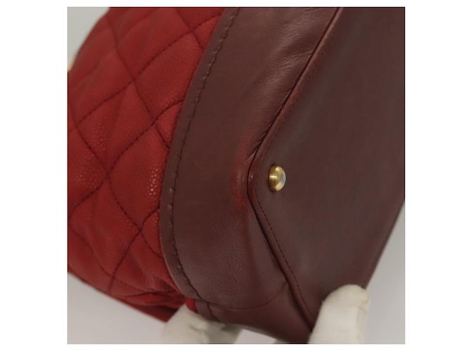 CHANEL Borsa a Spalla Matelassé Catena Pelle Caviar Rossa CC Auth 127257 Rosso - vista 14