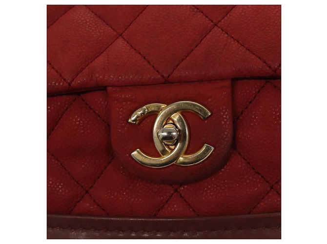 CHANEL Borsa a Spalla Matelassé Catena Pelle Caviar Rossa CC Auth 127257 Rosso - vista 16