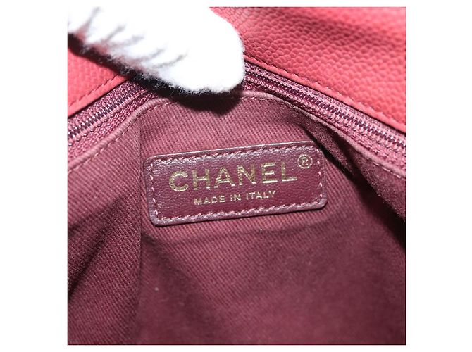 CHANEL Borsa a Spalla Matelassé Catena Pelle Caviar Rossa CC Auth 127257 Rosso - vista 17