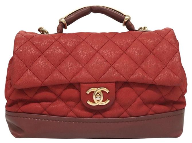 CHANEL Borsa a Spalla Matelassé Catena Pelle Caviar Rossa CC Auth 127257 Rosso - vista 2
