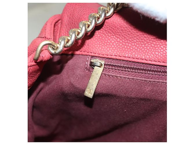 CHANEL Borsa a Spalla Matelassé Catena Pelle Caviar Rossa CC Auth 127257 Rosso - vista 21