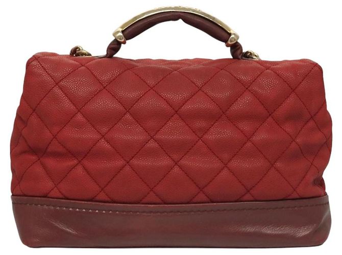 CHANEL Borsa a Spalla Matelassé Catena Pelle Caviar Rossa CC Auth 127257 Rosso - vista 3