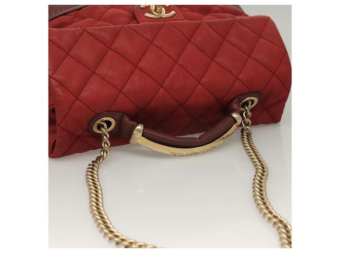 CHANEL Borsa a Spalla Matelassé Catena Pelle Caviar Rossa CC Auth 127257 Rosso - vista 6