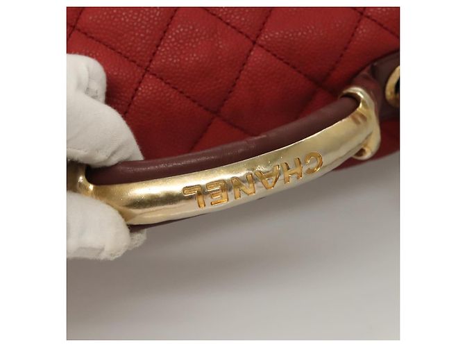 CHANEL Borsa a Spalla Matelassé Catena Pelle Caviar Rossa CC Auth 127257 Rosso - vista 7
