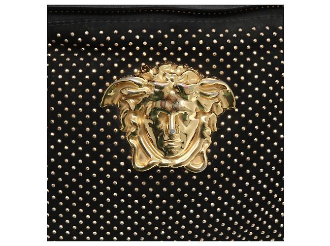 Borsa a spalla Medusa VERSACE in nylon pelle nera oro Auth bs26702 Nero D'oro - vista 19