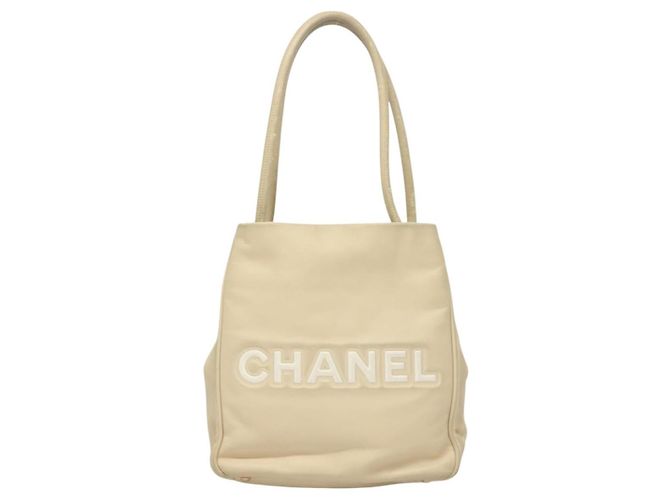 CHANEL Borsa Tote Camelia Pelle Beige CC Auth 128453 - vista 2