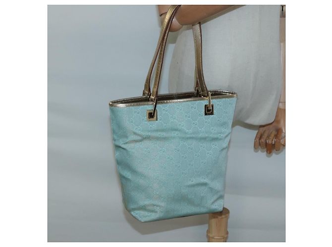 Sac fourre-tout en toile GG Gucci bleu clair or 002 1099 Auth BA3043 Doré - vue 20
