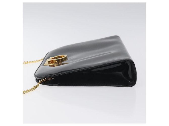 Borsa a spalla Gancini Chain di Salvatore Ferragamo in vernice nera e oro Auth 128138 Nero D'oro - vista 5