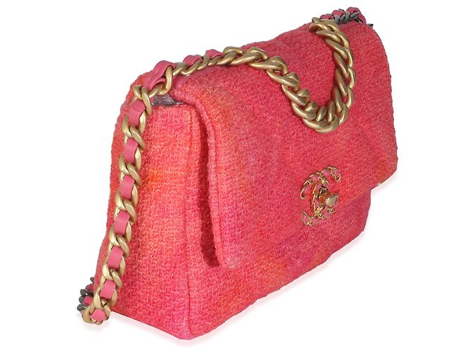 Borsa Chanel 19 in tweed trapuntato rosa corallo media - vista 2