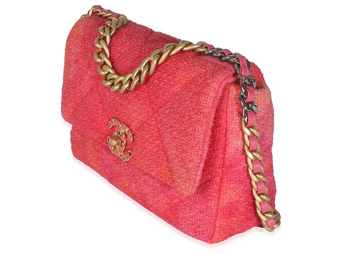 Borsa Chanel 19 in tweed trapuntato rosa corallo media - vista 3