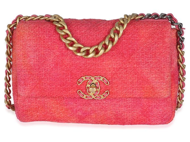 Borsa Chanel 19 in tweed trapuntato rosa corallo media - vista 4