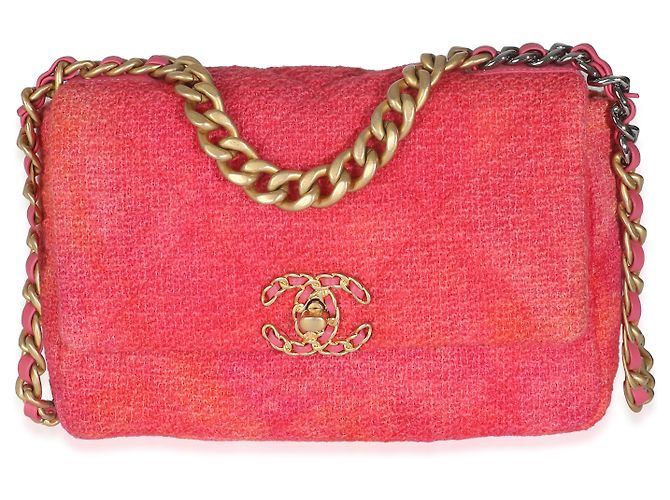 Borsa Chanel 19 in tweed trapuntato rosa corallo media - vista 8