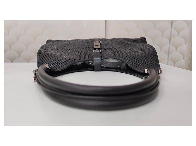 Borsa a mano Gucci Jackie in pelle perforata nera Nero - vista 6