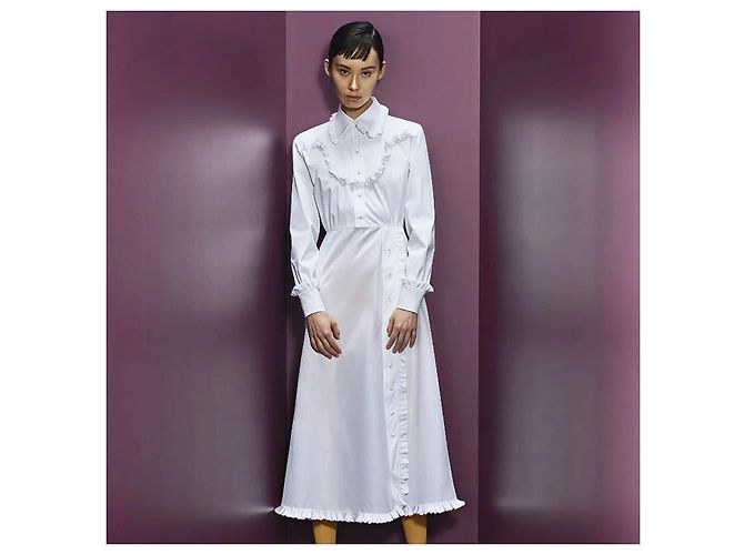 Prada Langarmkleid mit Rüschensaum Grün - Ansicht 2