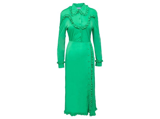 Prada Langarmkleid mit Rüschensaum Grün - Ansicht 3
