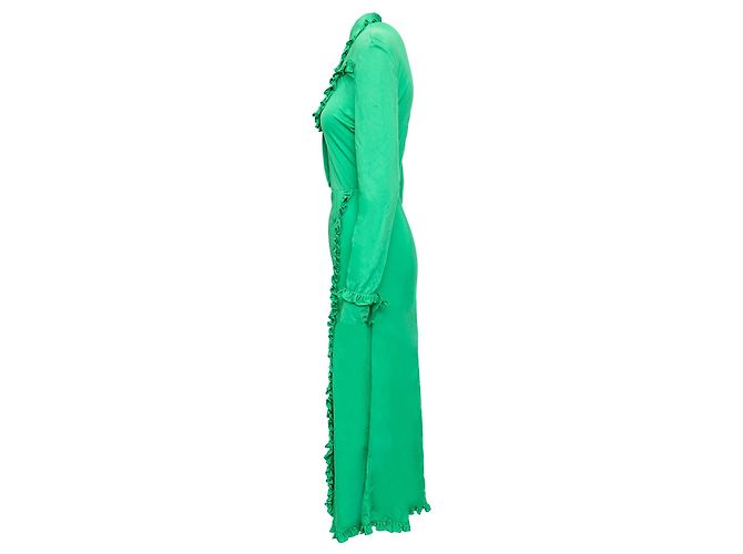 Prada Langarmkleid mit Rüschensaum Grün - Ansicht 4