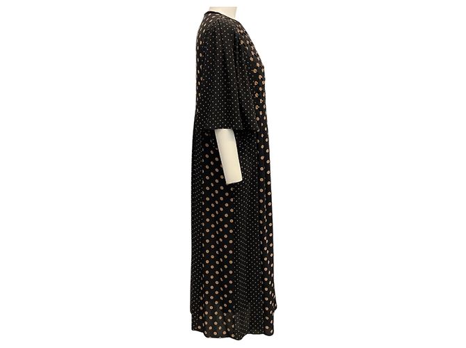 Vestido de bolinhas preto e bege Muveil - vue 2