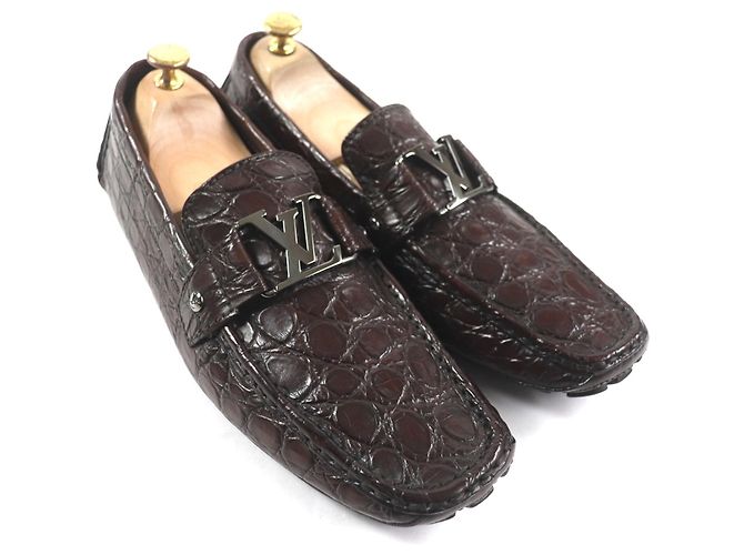 Mocassini in coccodrillo Louis Vuitton marrone scuro - vista 3