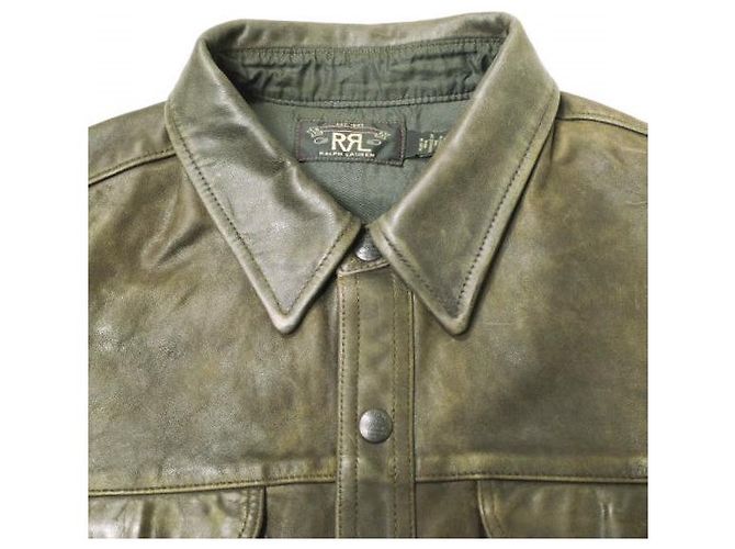 Ralph Lauren Camicia overshirt in pelle invecchiata a mano RRL Marrone Nero - vista 5