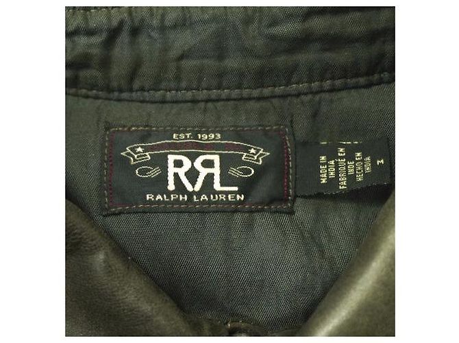 Ralph Lauren Camicia overshirt in pelle invecchiata a mano RRL Marrone Nero - vista 8