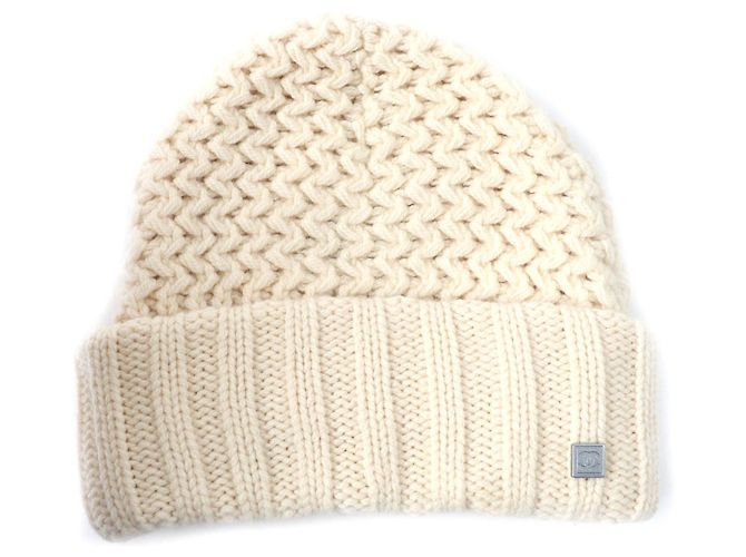 Chanel Cashmere COCO Mark Strickmütze für Damen Weiß Roh - Ansicht 2