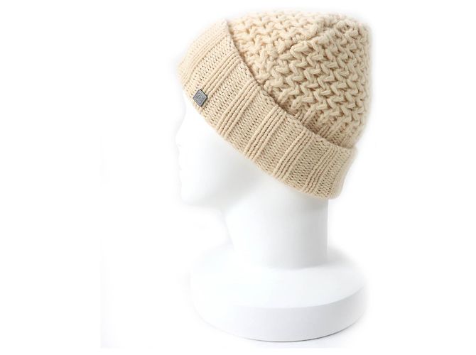 Chanel Cashmere COCO Mark Strickmütze für Damen Weiß Roh - Ansicht 3